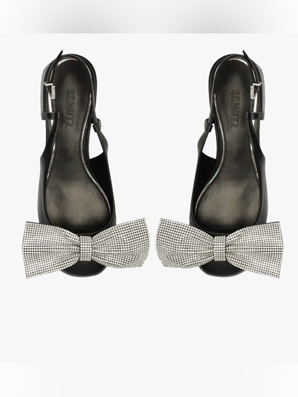 SCHUTZ Dorothy Leather Pump Slingback Flats with Crystal-Embellished Bow 8.5